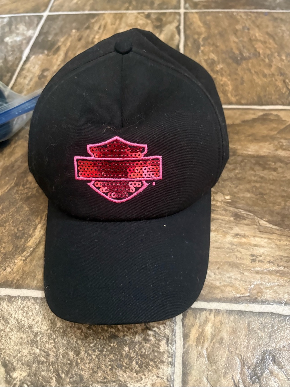Black Cap with Pink Sequin Shield Emblem